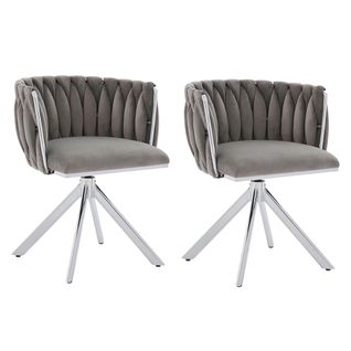 Lot De 2 Chaises Pivotantes En Velours, Dossier Ergonomique, Rotation 180°, Gris
