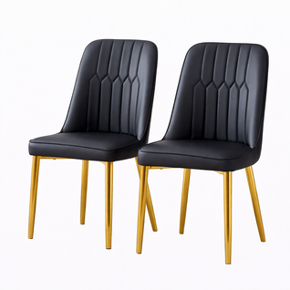 Lot De 2 Chaises De Salle à Manger, En Pu Et Métal, Pieds Dorés, Noir Et Doré