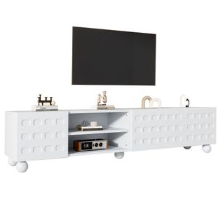 Meuble TV Blanc De 200 Cm Avec 3 Portes, 2 Niches Ouvertes, 5 Pieds