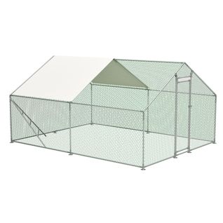 Enclos à Volailles 3x4 M En Métal Avec Toit, Échelle Intégrée Et Porte Verrouillable, Blanc