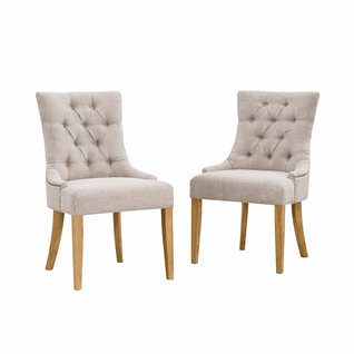Lot De 2 Chaises De Salle à Manger, Tissu Rembourré, Pieds En Chêne, Beige