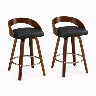 Lot De 2 Tabourets De Bar Pivotants, Dossier Bas, Assise Rembourrée, Noir