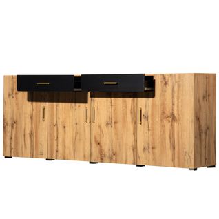 Buffet Moderne 4 Portes 2 Tiroirs, Rangement Salon Ou Salle à Manger, Effet Marbre, Marron