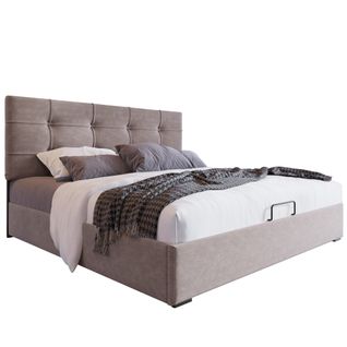 Lit Coffre 140x200 Cm - Rangement Hydraulique - Lit Capitonné - Velours - Gris