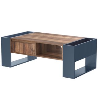 Table Basse Design Moderne En Bois - Tiroir Et Espaces De Rangement - Double Face - Noir Et Bois