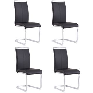 Chaises Cantilever - Lot De 4 Chaises -assise Confortable -piètement Luge En Métal - Simili Noir