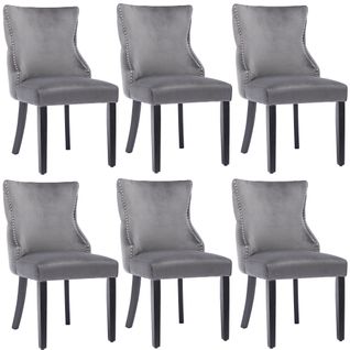 Chaises De Salle à Manger - Lot De 6 Chaises Avec Accoudoirs - Dossier Haut - Bois - Velours Gris