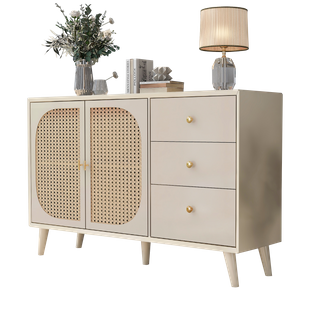 Buffet Contemporain - 2 Portes -tiroirs Rangement -design Pratique Salon -panneaux Particules -beige
