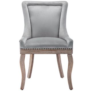 Chaises De Salle à Manger - Lot De 4 Chaises - Velours Gris - Clous Décoratifs - Pieds En Bois