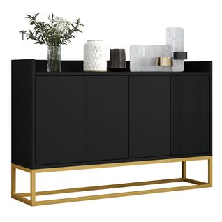 Buffet Design Contemporain 4p , Bahut Salon/salle à Manger, Mdf+métal, Noir, 120x30x80