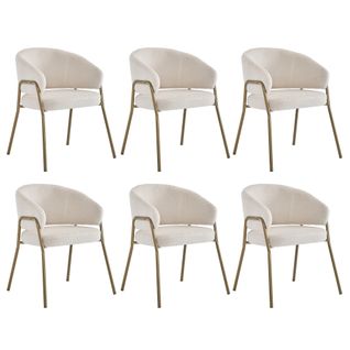 Chaises De Salle à Manger - Lot De 6 Chaises Modernes - Tissu Effet Laine - Pieds Dorés - Blanc