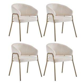 Chaises De Salle à Manger - Lot De 4 Chaises Modernes - Tissu Effet Laine - Pieds Dorés - Blanc