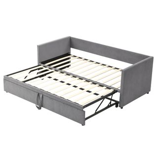 Lit Gigogne 90/180x200 - Lit Multifonction - Tiroir Intégré - Confortable Et Pratique - Velours Gris