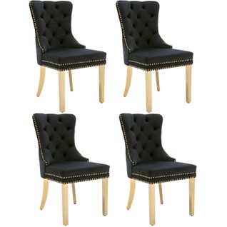 Chaises De Salle à Manger - Lot De 4 Chaises - Anneau Au Dossier - Velours - Pieds Métalliques -noir