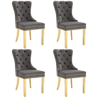 Chaises De Salle à Manger - Lot De 4 Chaises En Velours - Anneau Doré - Pieds Métalliques - Gris