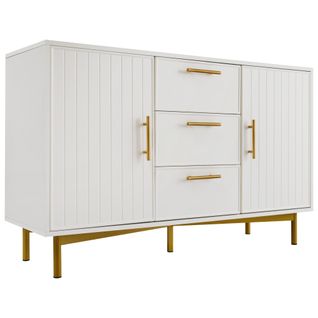Commode - 2 Portes - 3 Tiroirs - Espace De Rangement Optimisé Pour Salon Ou Chambre - Blanc