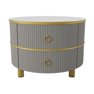 Table Basse Design 2 En 1 - Plateau Marbre Blanc Brillant Et 2 Tiroirs - Métal - Blanc Et Gris