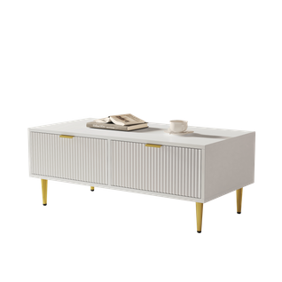 Table Basse Avec Plateau Relevable Et 2 Tiroirs, Mdf, Blanc, 100×50×40 Cm