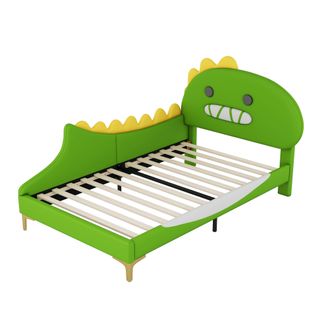 Lit Enfant 90x200 - Lit Simple Ludique Dinosaure - Tête De Lit Décorative - Mdf - Vert