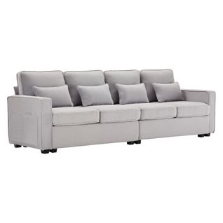 Canapé 4 Places - Design Moderne - Confortable - Accoudoirs - Coussins Inclus -tissu Lin - Gris
