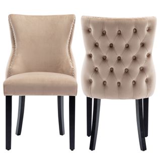 Chaises De Salle à Manger - Lot De 2 Chaises Capitonnées - Dossier Boutonné - Velours Beige