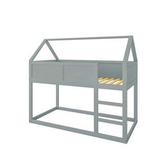 Lit Superposé 90x200 Cm - Enfant - Barrière Sécurisée - Structure Bois Massif - Gris