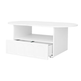 Table Basse Design Nuage - Rangement Avec Tiroir Intégré,multifonction, Panneau De Particules, Blanc