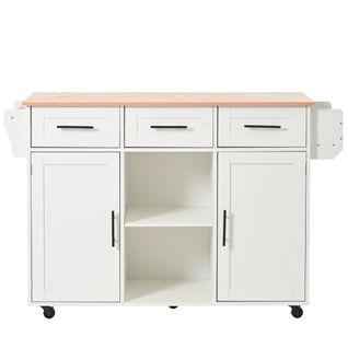 Desserte - Buffet - Plateau Rabattable - Portes Rangement - Roulettes - Pieds Remplaçables - Blanc