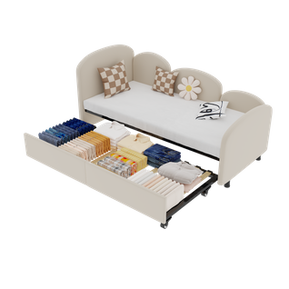 Banquette-lit 90x200 - Lit Tiroir 90x190 Convertible Moderne - Revêtement En Velours Beige