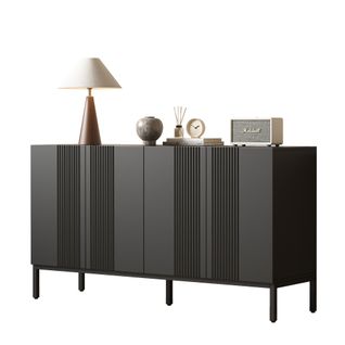 Buffet Meuble D’entrée - 4 Portes - Rangement Intégré - Étagères Réglables - Mdf - Noir