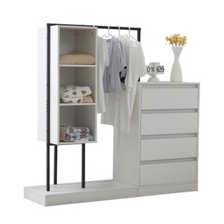 Meubles Multifonctions - Dressing Ouvert Tringle Tiroirs - Commode Penderie Étagères - Mdf - Blanc