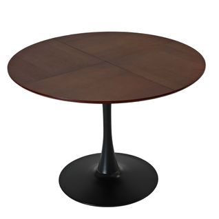 Table à Manger Ronde - Pieds Métal Noir - Plateau Finition Bois - Design Contemporain - Mdf