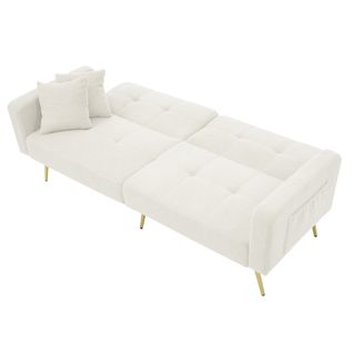 Canapé Convertible Droit 2 Places Moderne - Avec Rangement Et Garnissage Mousse - Sherpa Blanc