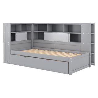 Lit Gigogne 90x200 - Lit Ado/enfant Avec Tiroir De Rangement - Port USB - Kiefernholz Et Mdf - Gris