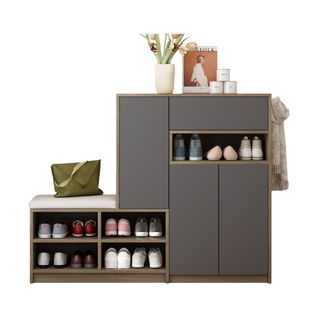 Meuble à Chaussures - Banc Rembourré - Rangement Modulaire - Meuble D’entrée - Tissu Et Mdf - Gris