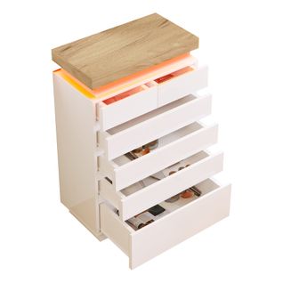 Commode Buffet Avec 6 Tiroirs Et Éclairage LED App - Meuble De Salon Fonctionnel - Mdf - Blanc