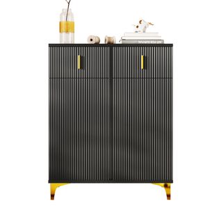 Buffet Avec Tiroirs Et Portes, Rangement Pratique, Mdf, Finitions Dorées, Noir