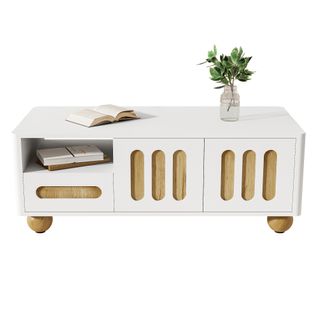 Table Basse Avec LED - 2 Portes Et 1 Tiroir - Design Moderne - Mdf Et Panneaux De Particules - Blanc