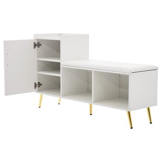 Meuble à Chaussures - Banc Rembourré - Rangement Modulable - 1 Porte - Panneau De Particules - Blanc