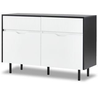 Buffet - Buffet Moderne Tiroirs Rainurés Et Étagères Réglables - Noir + Blanc