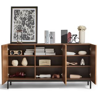 Buffet Bas - 3 Portes - Étagères Réglables - Design 3d Ondulé - Système Anti-basculement -mdf -brun