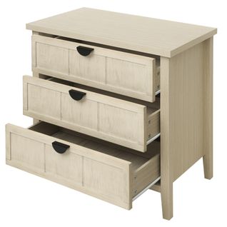 Commode Sculptée Avec 3 Tiroirs - Rails De Glissement Et Fixation Murale - Bois Naturel