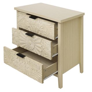 Commode Sculptée - 3 Tiroirs - Rails De Glissement Et Support Renforcé - Pour Salon Ou Bureau - Bois