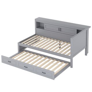 Lit Gigogne Multifonction 90x200 -rangement Latéral Et Lit Tiroir -led Avec Télécommande - USB -gris