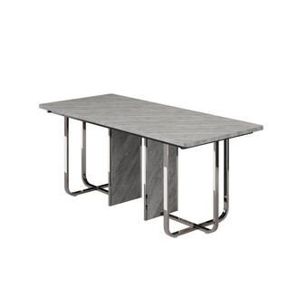 Table à Manger Rectangulaire - Design Moderne - Structure Métal Argenté - Mdf - Gris