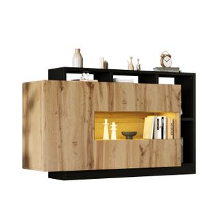 Buffet LED Fonctionnel - Meuble De Salon Avec Éclairage Et Contrôle Bluetooth - Mdf - Bois