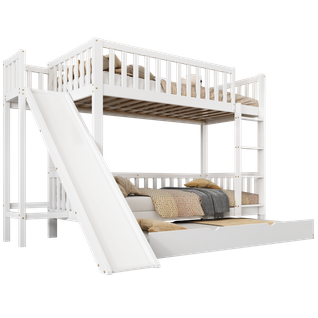 Lit Superposé 90x200/90x190 Cm - Cabane Enfant - Toboggan - Lit Gigogne - Pin Mdf - Blanc