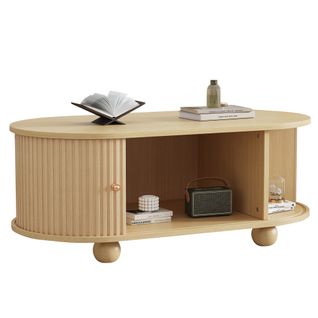 Table Basse - Meubles De Salon - Rangement - Table Ovale Polyvalente Pour Salon - Mdf - Chêne