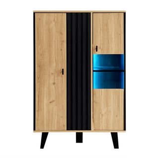 Buffet De Cuisine - Éclairage LED - Rangement Design - Salon Et Salle à Manger - Noir - Bois Naturel