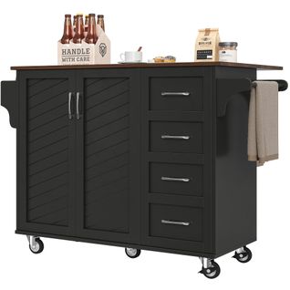 Îlot De Cuisine - Chariot De Cuisine Avec Porte-serviettes Et Porte-épices - Mdf - Noir